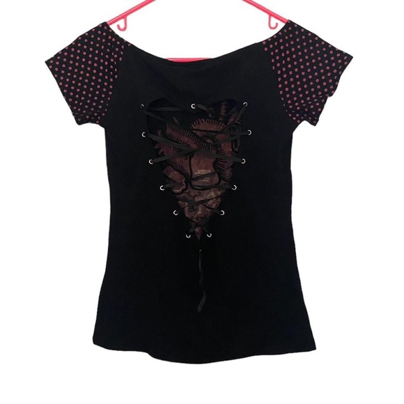 Too Fast | NWT’s Y2K deadstock gothic grunge corset lace up back graphic T shirt - Picture 2 of 7